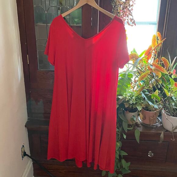 Roaman’s Red Swing Dress Plus Size 14/16 V-Neck Short Sleeve A-Line Midi - Picture 11 of 17